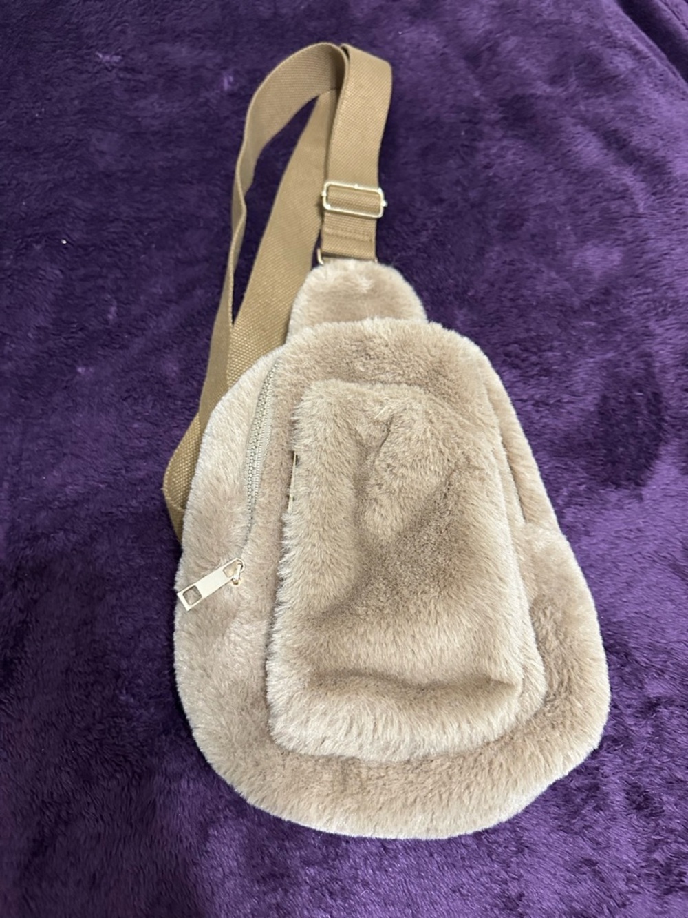 aerie Taupe Faux Fur Crossbody Sling Bag